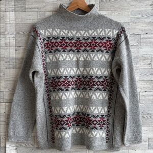Sweater Fair Isle Chaps Ralph Lauren‎ Women’s Medium Gray Red Vintage
